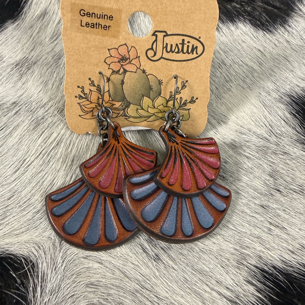 Justin Boots Leather Fan Earrings - Brown And Blue 12$